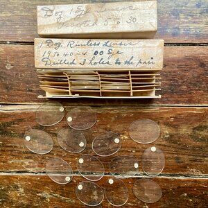 Antique Lot Of 2 Boxes Optician Optical Rimless Lenses ~ 21 Lenses